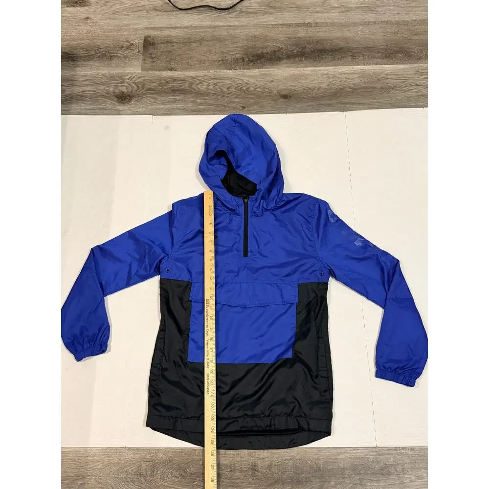 Umbro Boys L 12/14 Anorak Windbreaker Jacket Blue Black Hooded Pullover